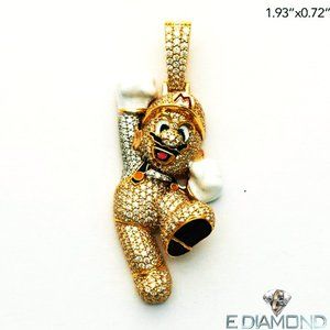 10K Solid Gold  2.30 Carats Natural Diamond  Jumping Mario Brothers Cartoon